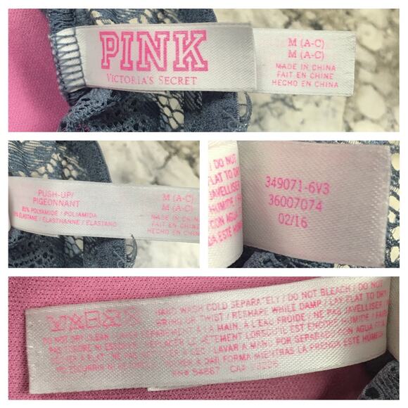 PINK Victoria’s Secret Eyelash Lace High Neck Racerback Push Up Bralette Blue - Picture 9 of 16